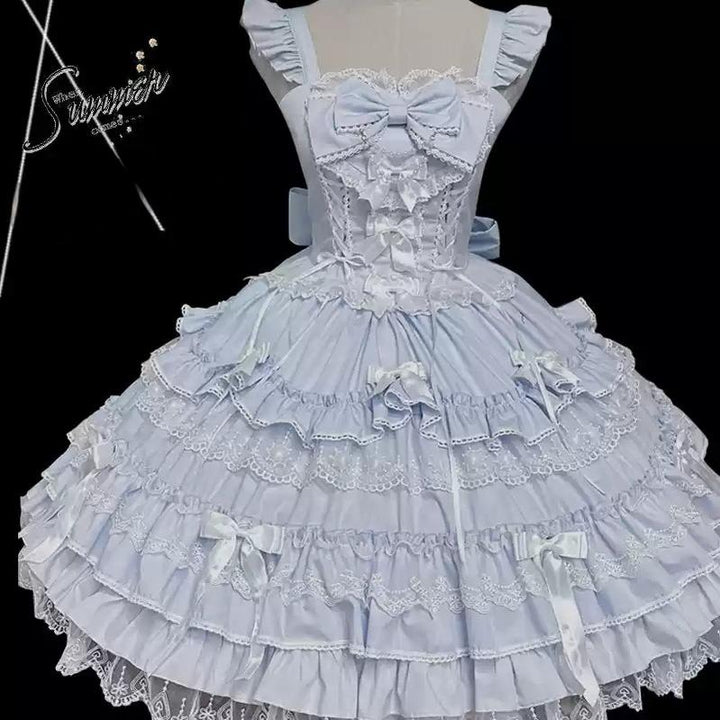 ZhiJinYuan~Love Notebook~Old School Lolita JSK Dress Vintage Doll Tiered Skirt Blue S