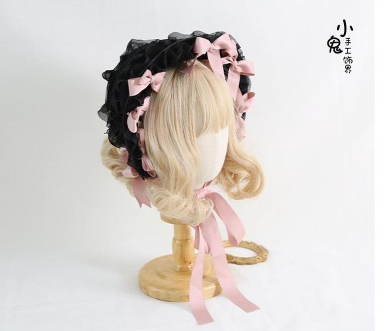 Xiaogui - Classic Lolita Lace Bonnet Hat, Detachable Bows 44226:799727