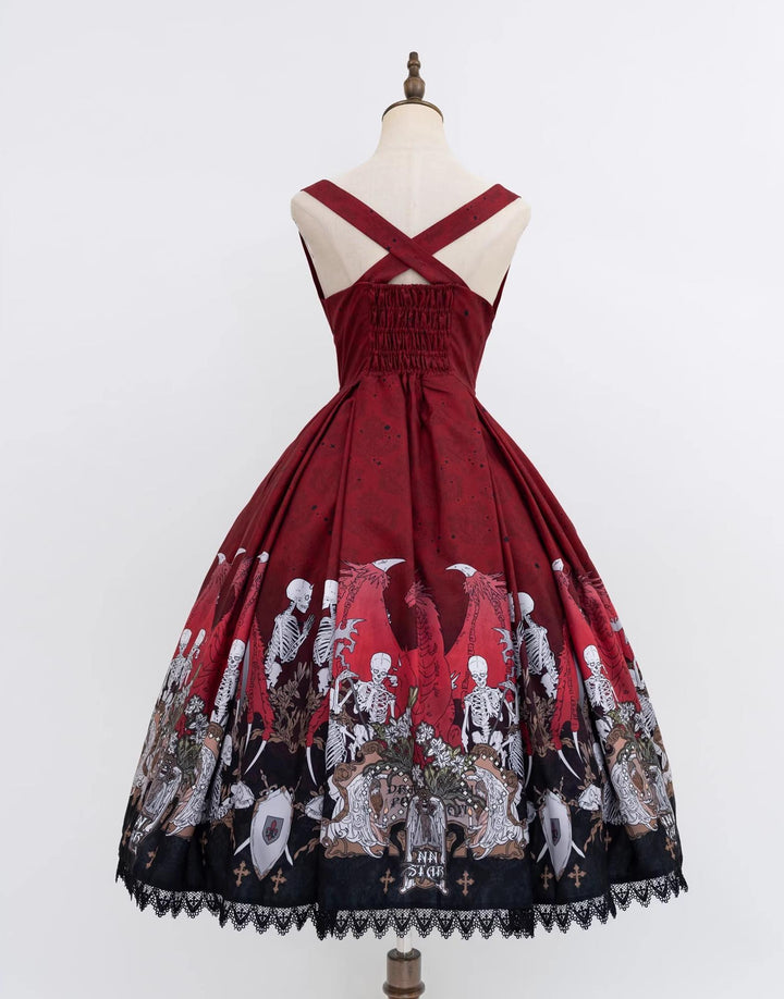 Nn Star - Dragon Bone Lily - Bone Printed Bust-Supporting Gothic Lolita JSK