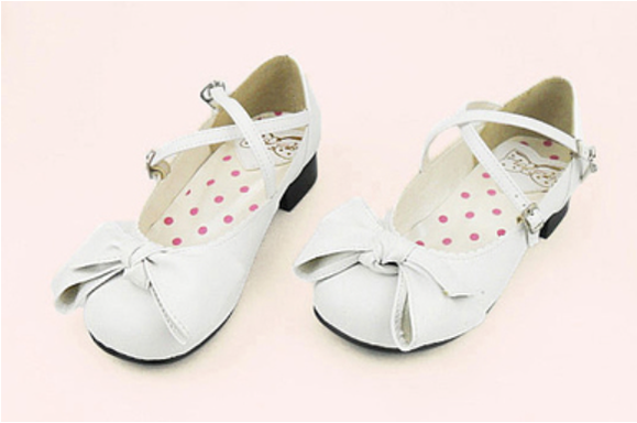 Sosic - Bow and Low Heel Cross Band Lolita Leather Shoes 34 white