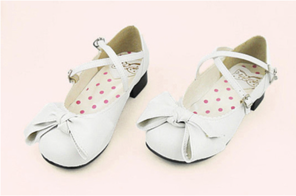 Sosic~Bow and Low Heel Cross Band Lolita Leather Shoes 34 white 