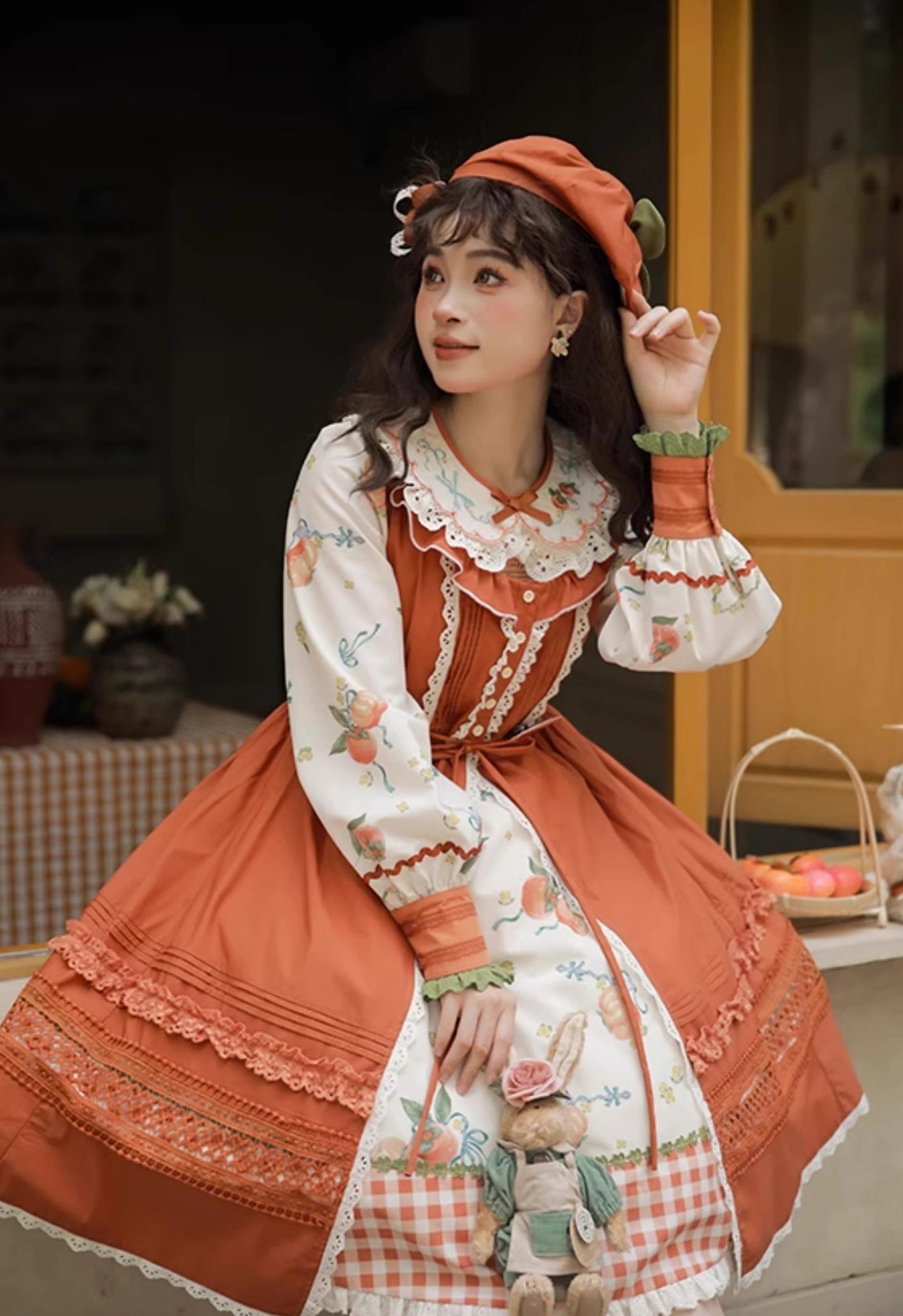 Flower and Pearl Box~Persimmon~Autumn Persimmon Print Lolita OP JSK SK Dress   