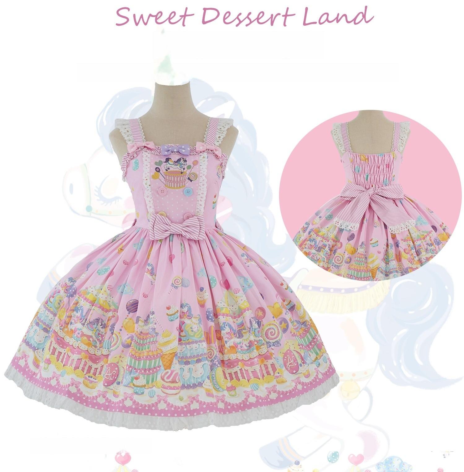 Sweet Dessert Land - Kawaii Lolita OP & JSK Dress Suit, Cake Print (L M S XL) 44542:811585