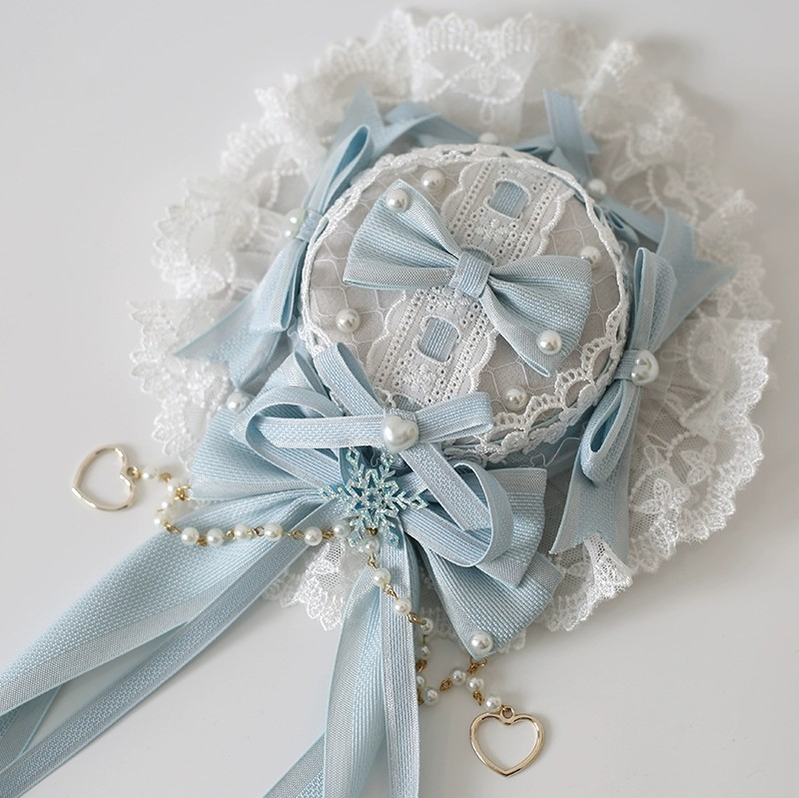 Xiaogui~Christmas Classic Lolita Lace Bow Ice Blue Bonnet   