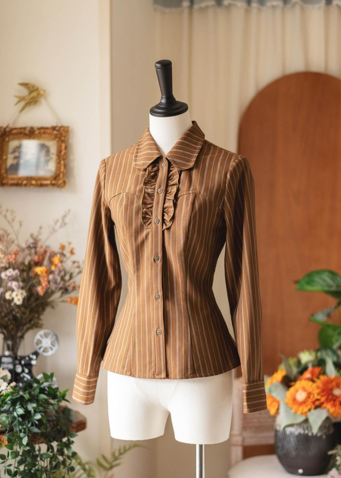 Forest Wardrobe - Forest Ode - Classic Lolita Striped Shirt, Detachable Bow Tie 44272:802008