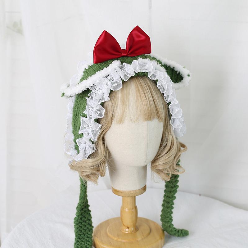 Xiaogui~Kawaii Lolita Bunny Ears Christmas Knit Hat   