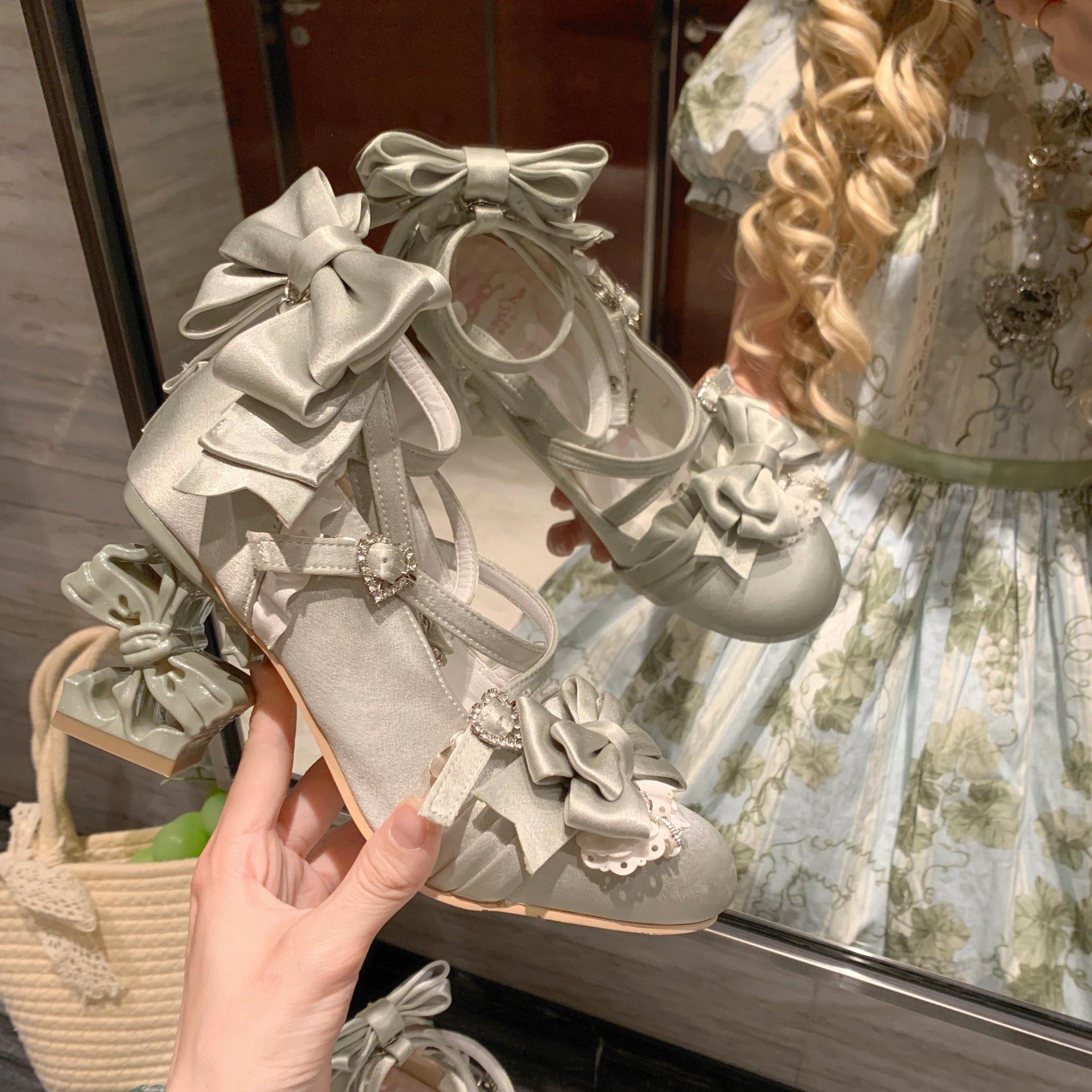 Thousand Knots - Classic Lolita Satin Heels Shoes, Bow-shaped Heel 45207:840804