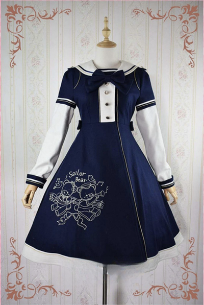 Strawberry Witch~Christmas Winter Lolita Coat New Year Embroidery Woolen Overcoat S Navy blue 