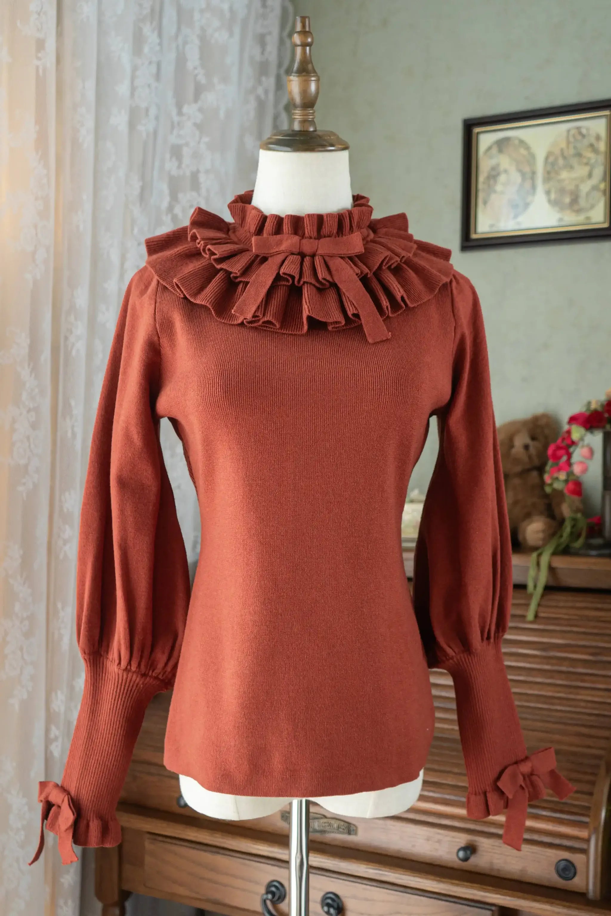 Miaoplus~Sweet Lolita Knit Sweater Long Sleeve Winter Lolita Top (Caramel / L M S) 40256:654358