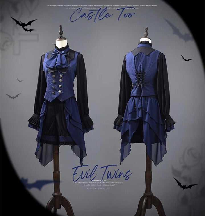 (BFM)CastleToo~Evil Twins~Ouji Lolita Dress Lolita Vest Shirt Shorts Skirt Set S Vest+Free bow 