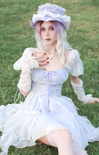 Virtual~Love Letter~Sweet Lolita Lace Lavender Sexy Dress   