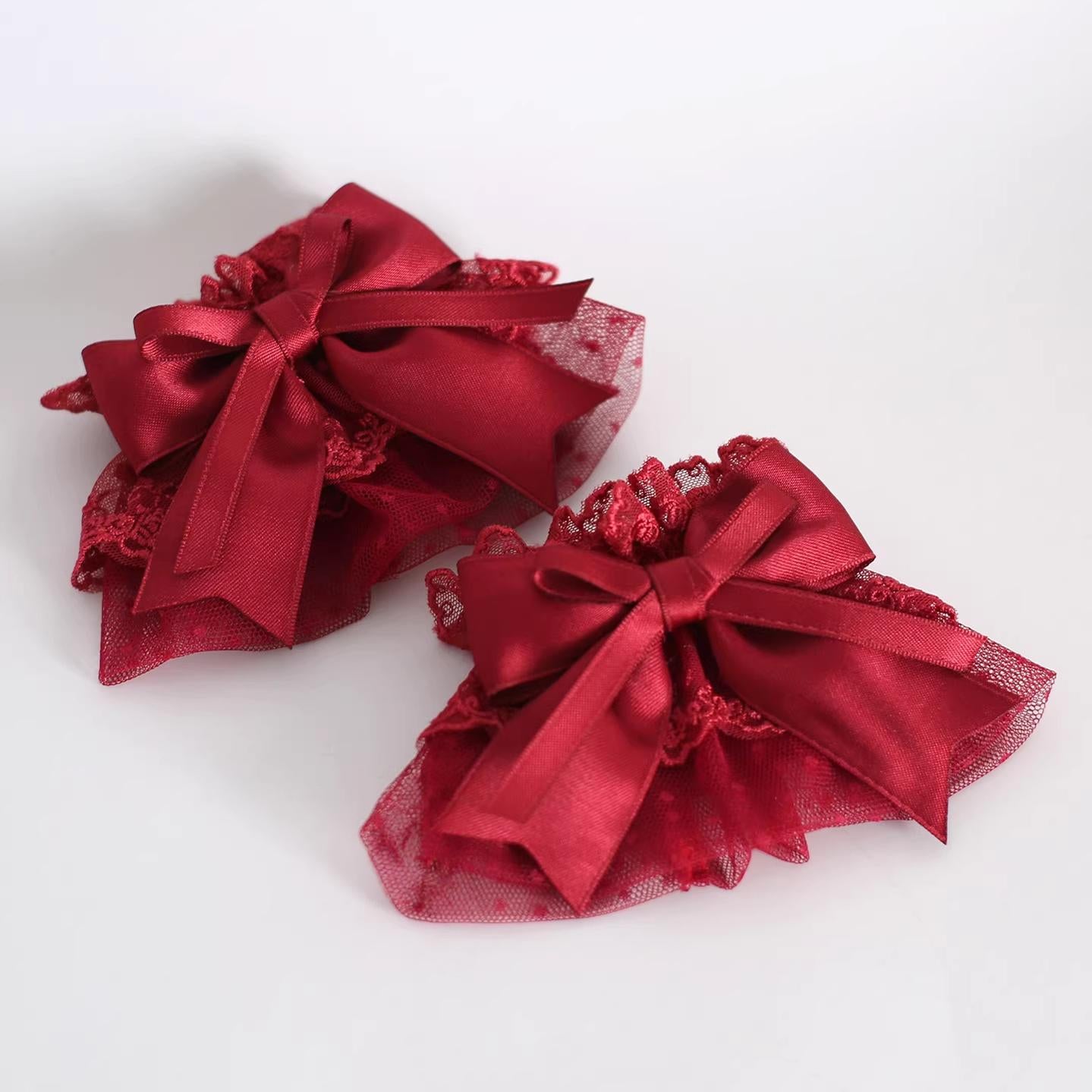 Dark Red Gorgeous Headdress, Floral Veils 2. A Pair of Cuffs