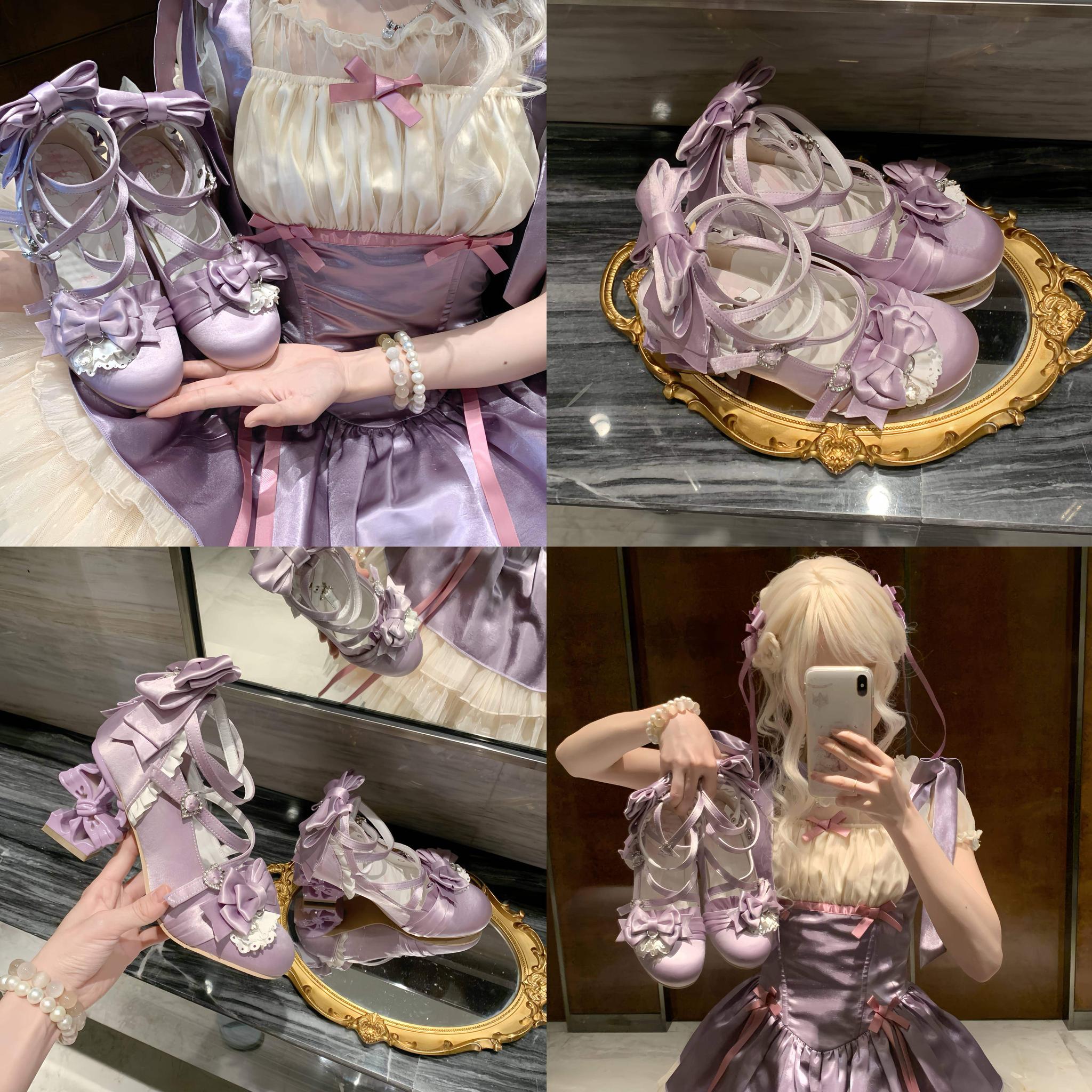 Thousand Knots - Classic Lolita Satin Heels Shoes, Bow-shaped Heel 45207:840818