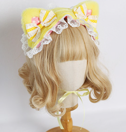 Xiaogui~Sweet and Lovely Lolita Cat Hair Band star cat hairband (milk yellow polka dot bow)  