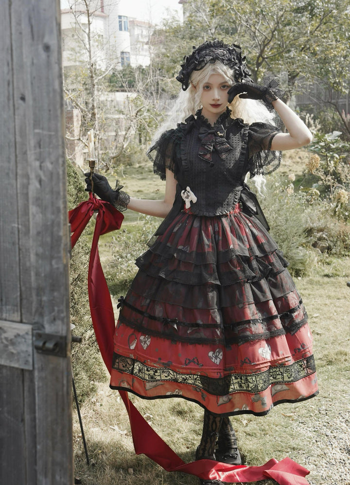 LittlePlum~Telephone Dog~Black Red Classic Lolita Dress Set with OP JSK and Skirt