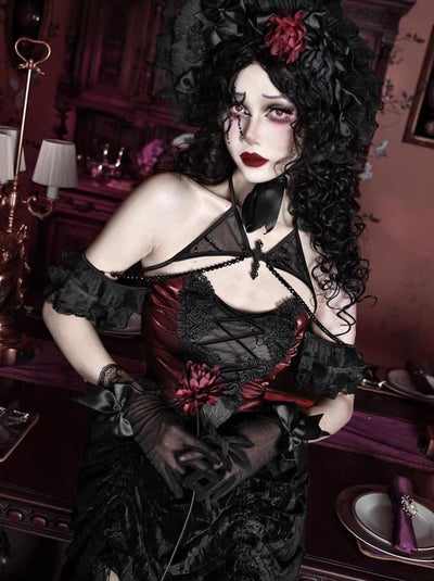 Blood Supply~Duchess~Gothic Lolita JSK Velvet Spider Web Drawstring Dress   