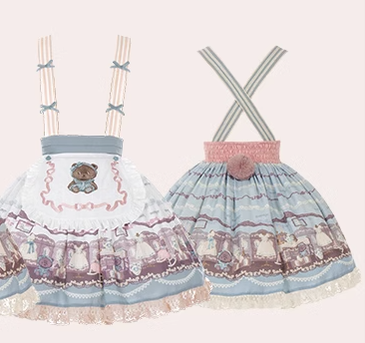 With Puji~Brown Doll House~Kawaii Lolita Brown Print JSK and OP Dress   