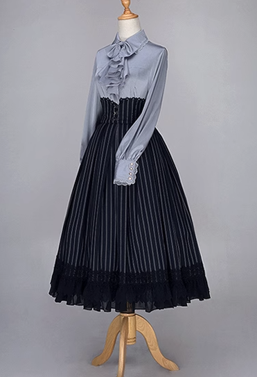 JS Lolita~Christmas Concerto~Christmas Elegant Lolita Skirt Multicolors blue-white stripe  (long type) S 