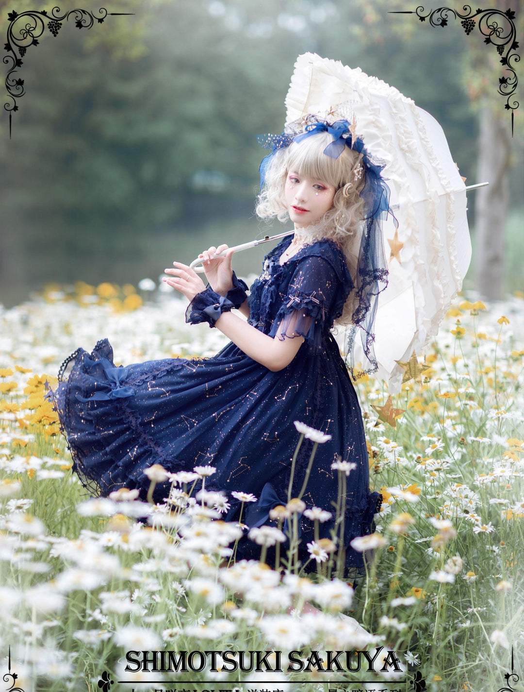 Sakuya Lolita~Whisper of Stars~Vintage Lolita OP Dress Constellation-themed Black Lolita Dress 4556:632514