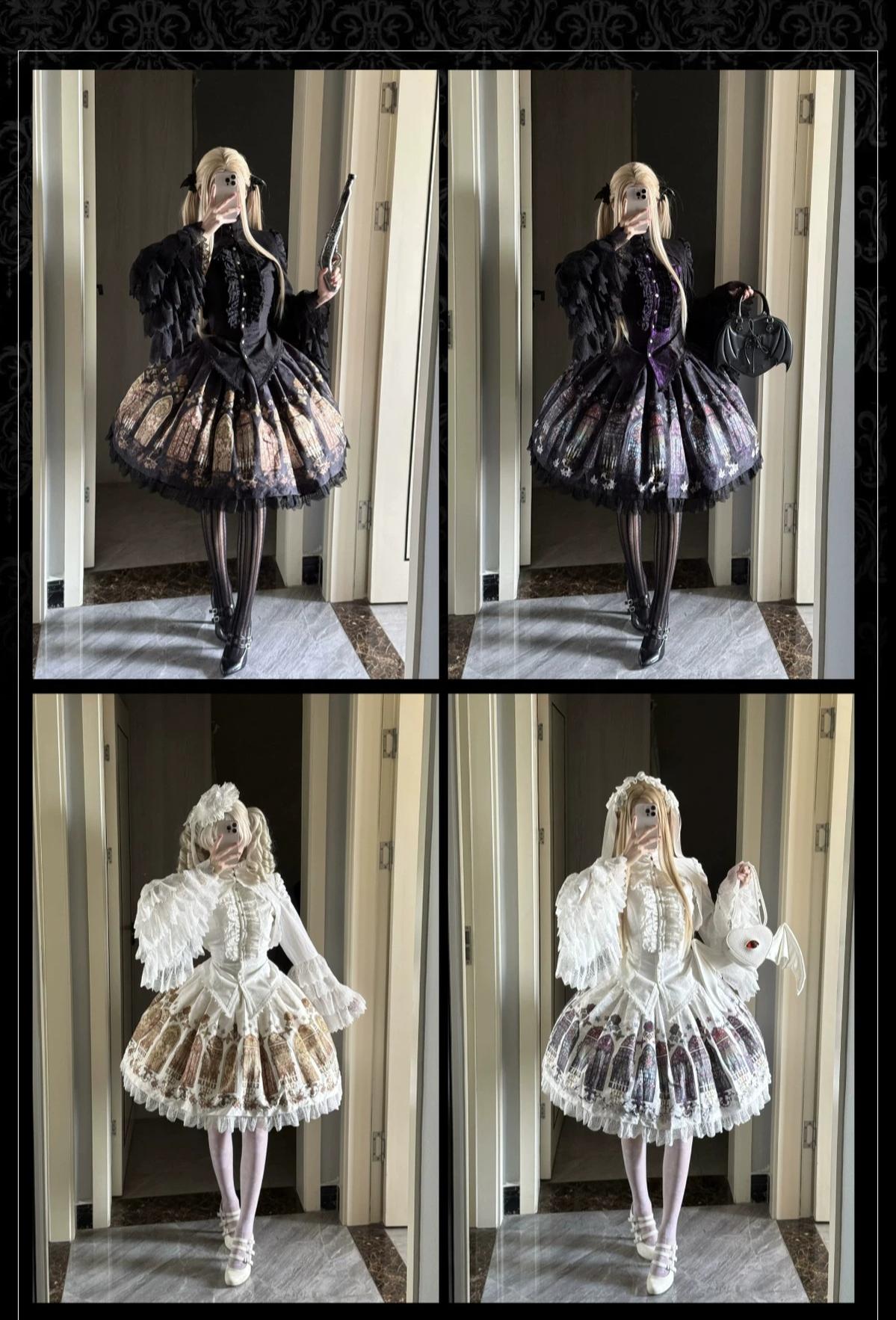 Temple Stained Glass - Gothic Lolita Stained Glass Printed SK, Elastic Waist 45770:861923