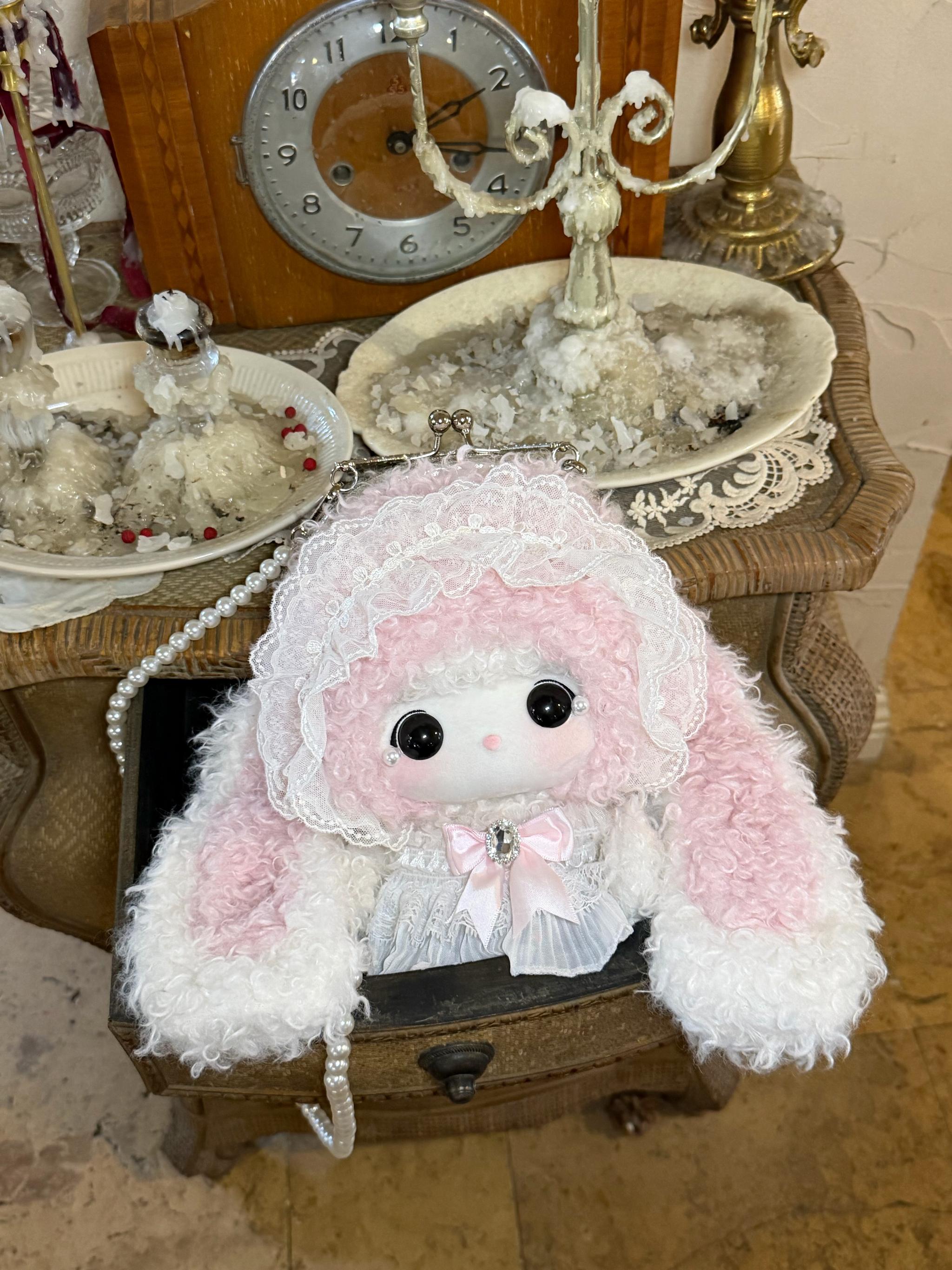 Kawaii Lolita Kiss Lock Plush Doll Bag Pink Bunny Ear Bag Only