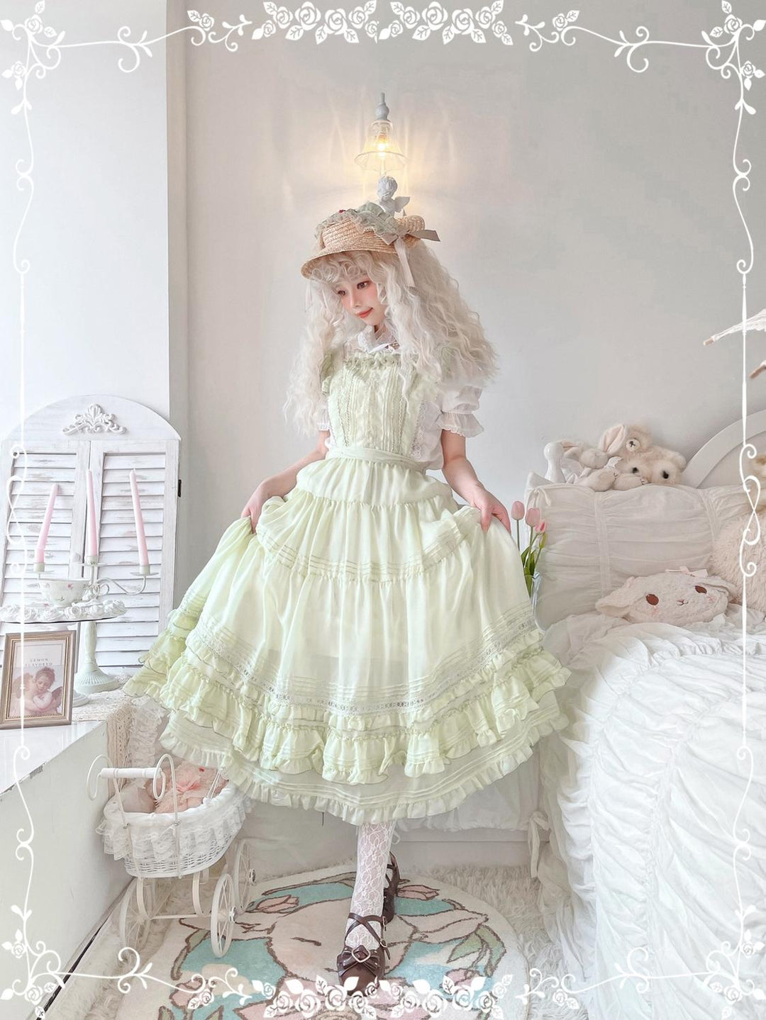 Tiny Garden~Swallowtail Butterfly~Elegant Lolita Salopette Multicolors flying sleeve long version-S light cyan