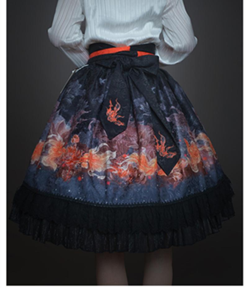 (BFM)EdenLost~Wa Lolita Skirt Goldfishes Black Lolita SK   