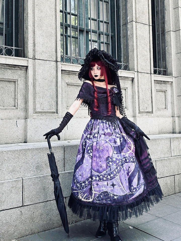 Krncrlo~Laocoon~Gothic Lolita SK Suit With Purple Snake & Apple Print 43289:772524