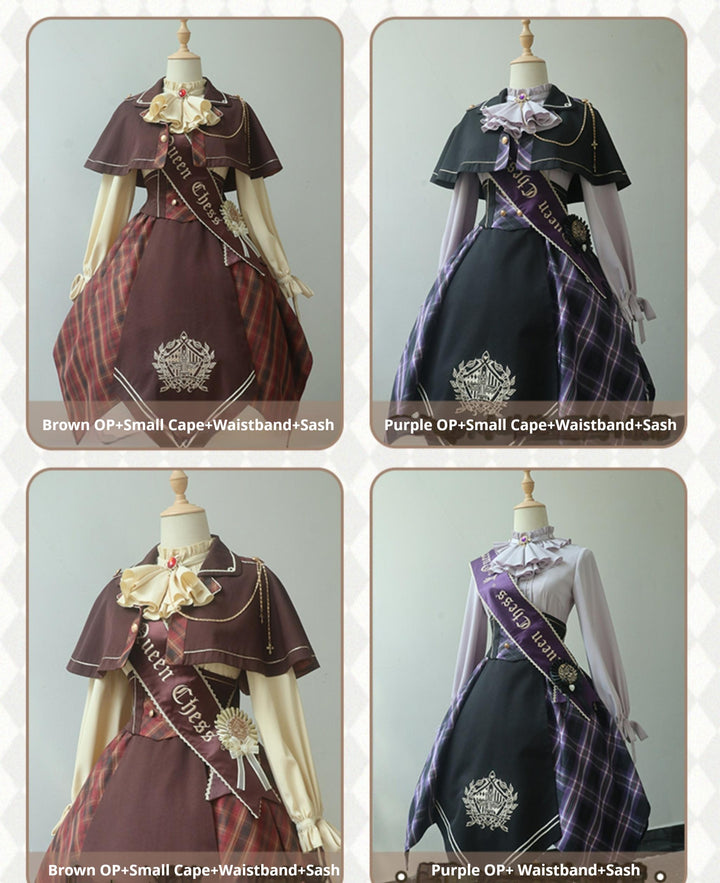 Forest Fluorescent Carps~Queen's Game~Military Lolita OP Plaid Ouji Lolita Dress Set