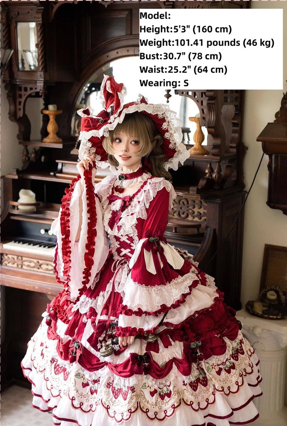 Bramble Rose - Starryberry Eden - Hime-sleeved Sweet Lolita Dress, Strawberry Embroidery 44262:801516