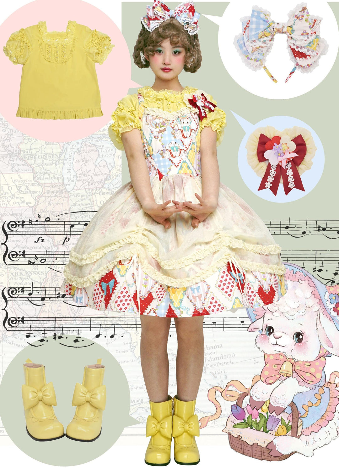 Southern Cross~Showa Kaleidoscope~Sweet Lolita OP SK and JSK with Rabbit Print 42127:727853