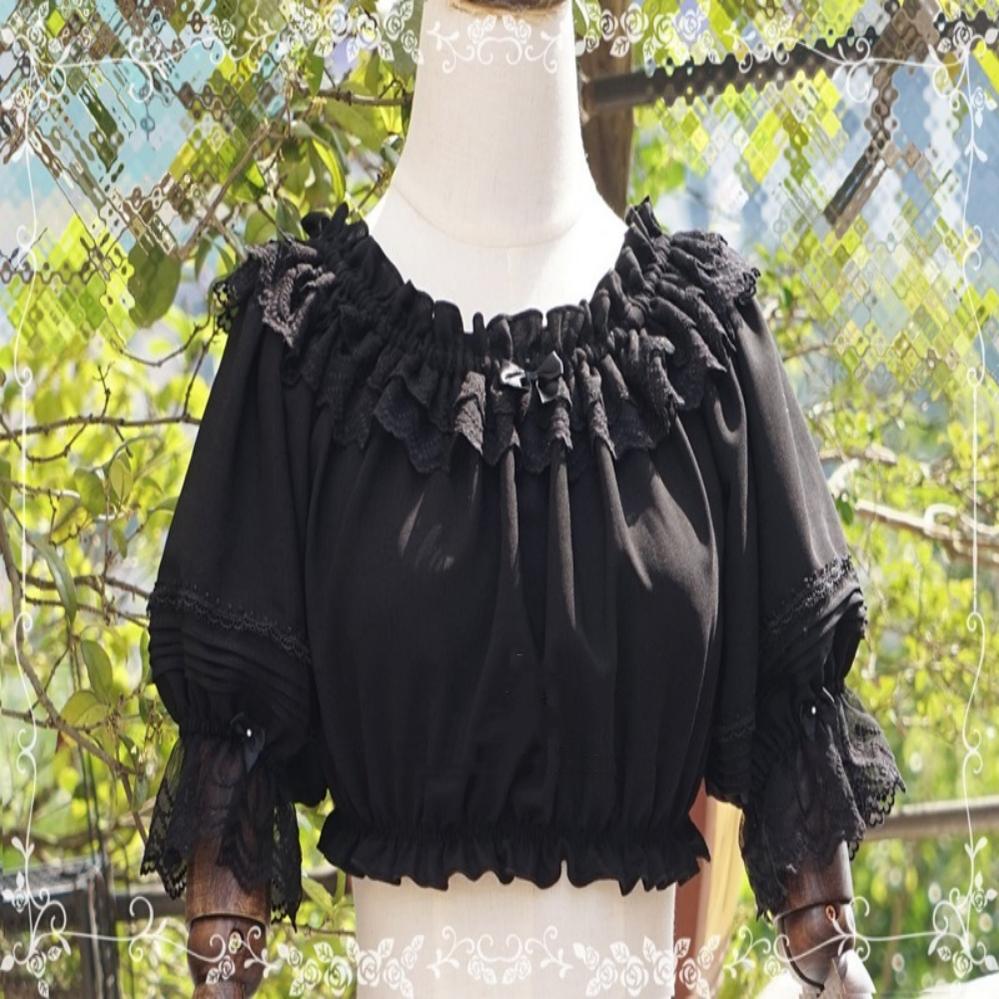 Tiny Garden - Retro Summer Chiffon Lolita Shirt One Size black