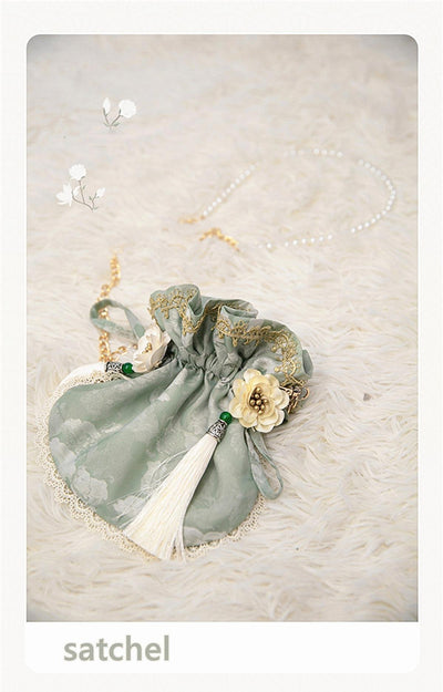 Bramble Rose~Pure White Autumn~Han Lolita JSK Dress Set S small bag 