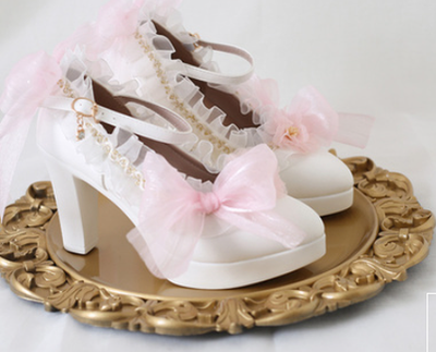 Xiaogui~Emotion Limited~Elegant Lolita Lace Bow Sandal 35 light pink 