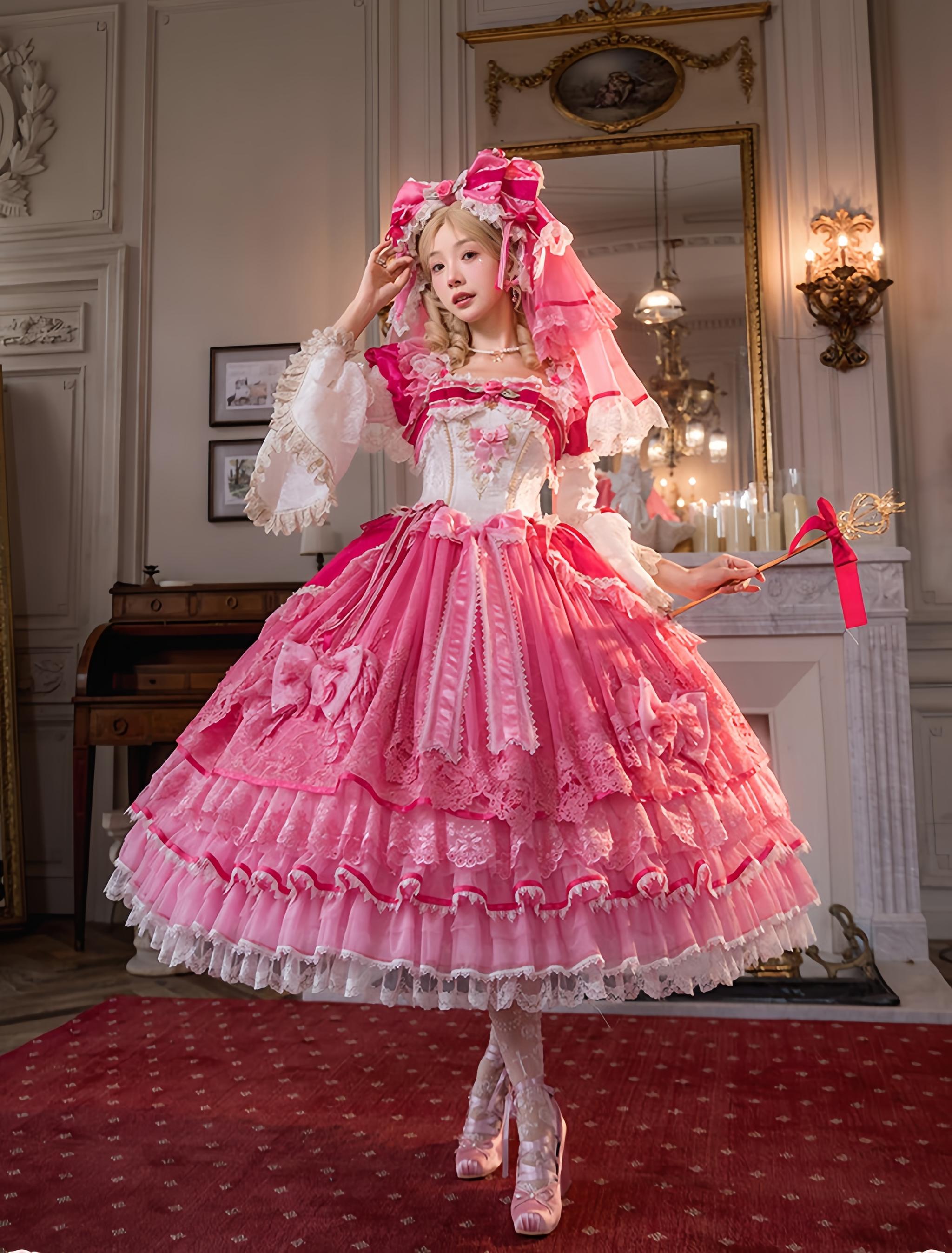 Jennifleur - IP Collab Sweet Lolita Hime Sleeve OP & Long JSK, Floral Accent 45882:866329