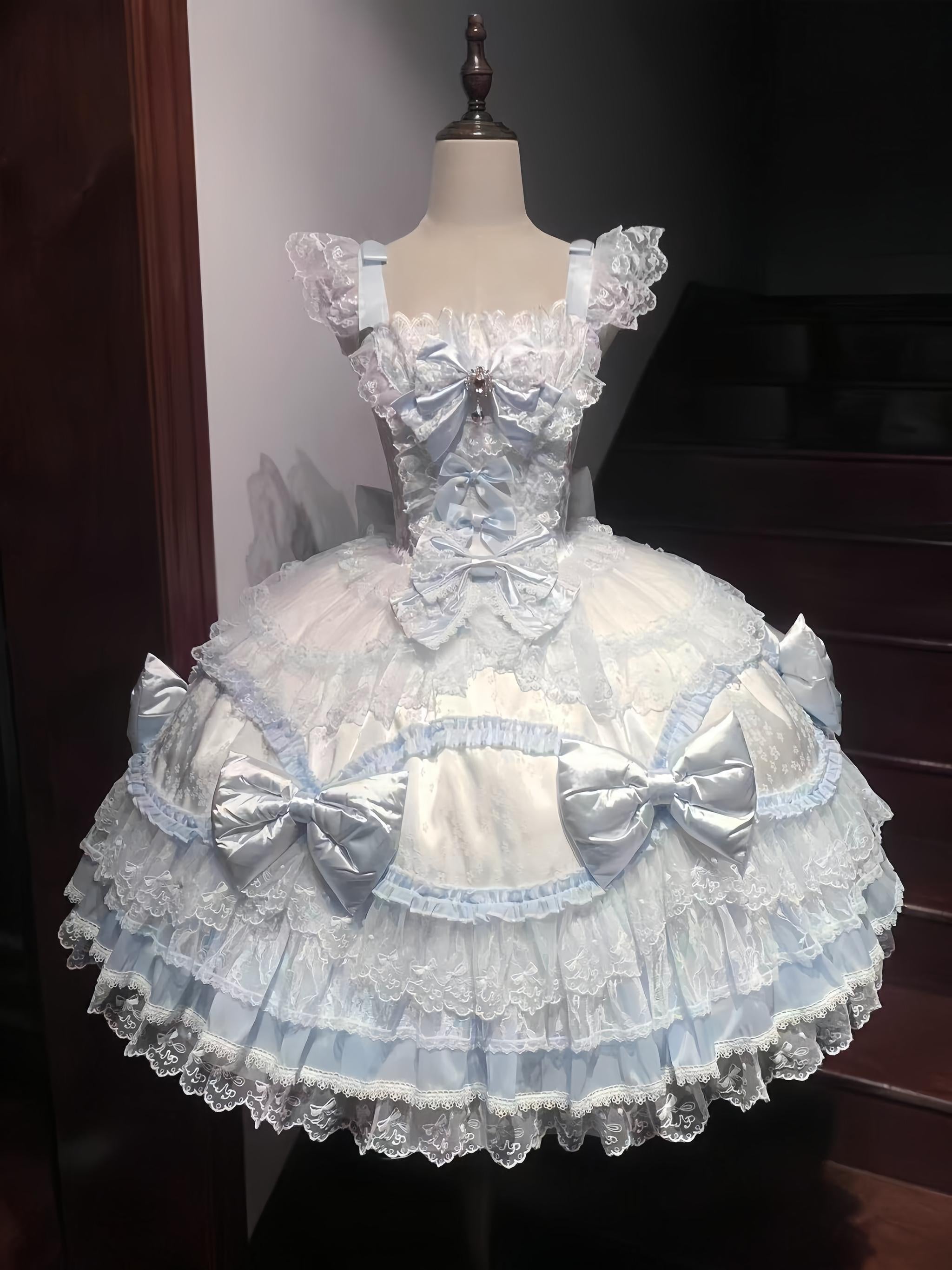 Floral Dream Isle - Sweet Lolita Doll-like JSK Dress, Bows & Lace (L M S) 44705:821076