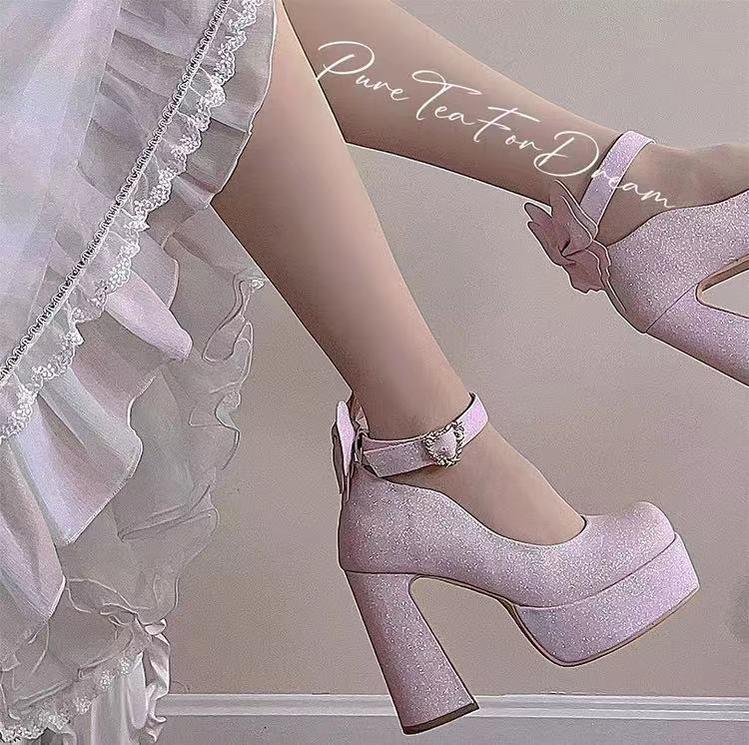 Pure Tea For Dream~Untouchable Butterfly~Elegant Lolita Heels Lolita Shoes PU Shining Platform 32642:388798