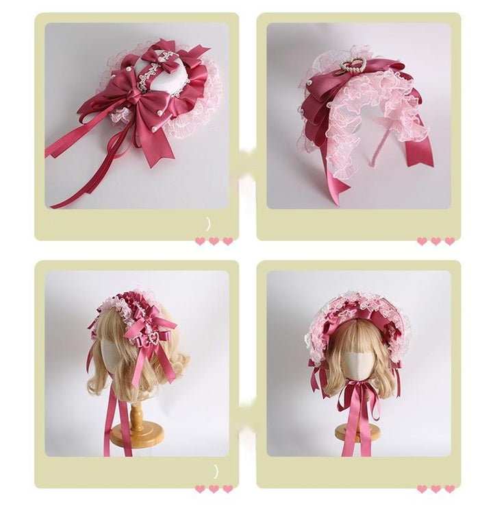 Xiaogui~Velvet Cake~Sweet Lolita Head Accessory Set with Ribbon Bow Details