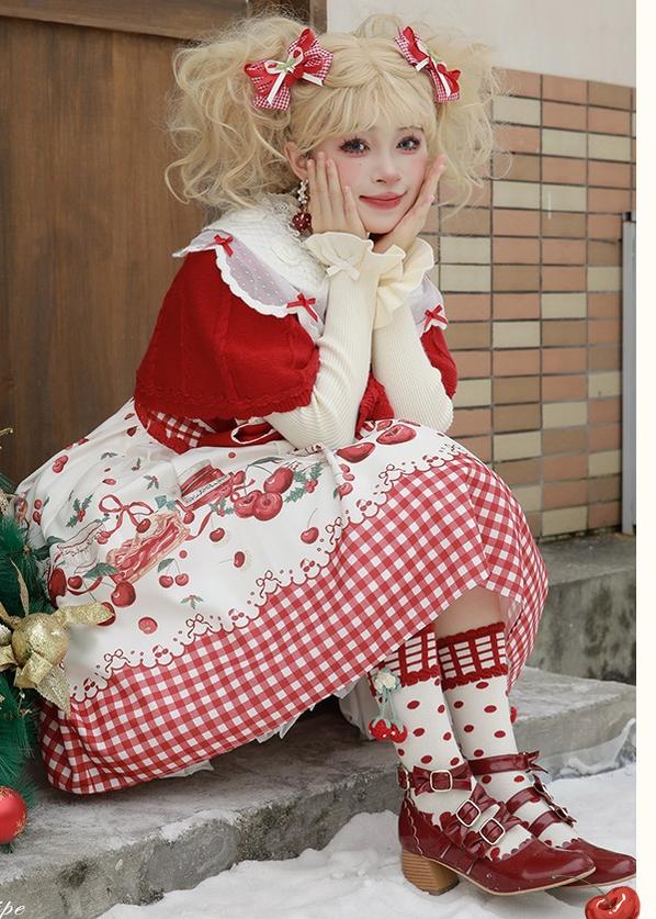 Mademoiselle Pearl~Cherry~Christmas Winter Lolita OP Dress   