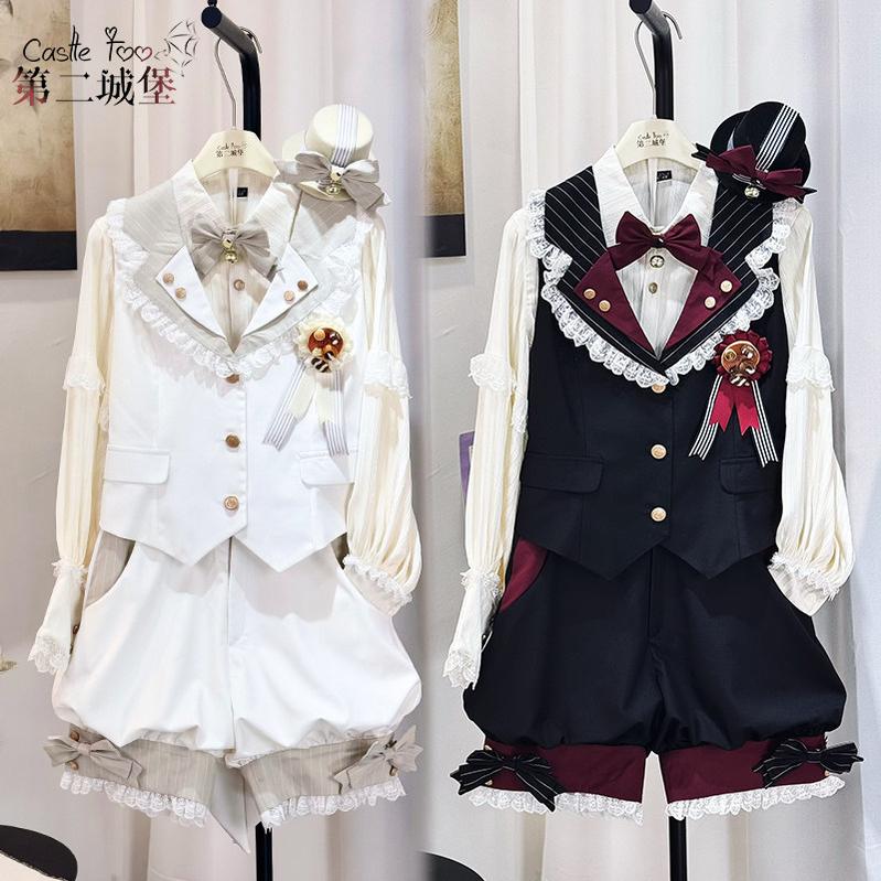 Candy Shop - Ouji Lolita Vest Set, Ruffle Hem Bow Shorts 45061:832815
