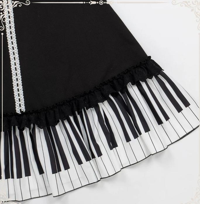 Solo Moment - Classic Lolita JSK & Blouse Dress Set, Piano Keys Print 45940:869074
