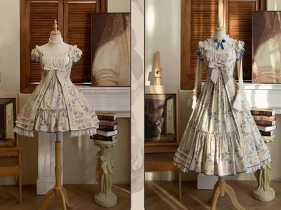 (BFM)Aurora Borealis~Rose Waltz~Classic Lolita Square Neckline Six-piece Cut OP Dress   
