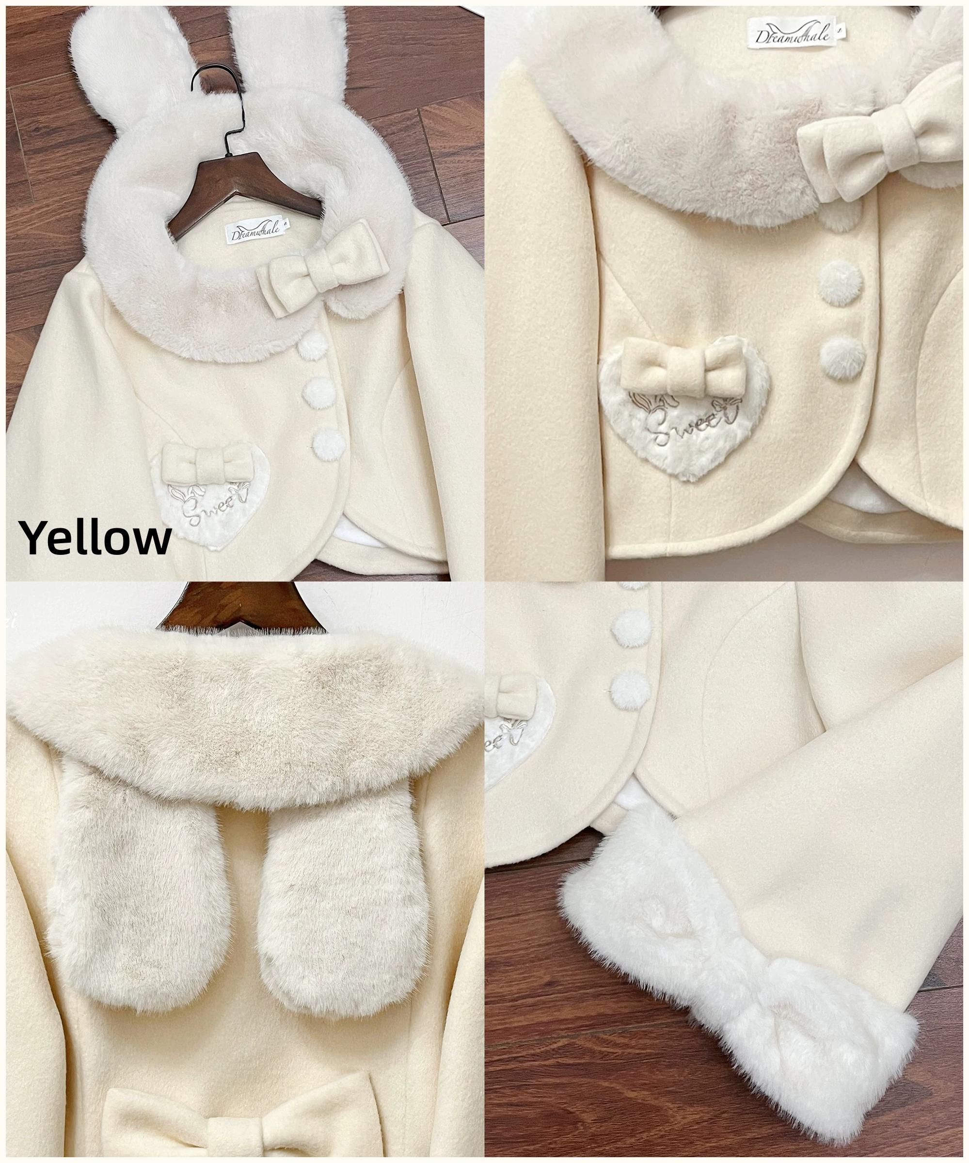 Rabbit Heart Knot - Sweet Lolita Winter Short Coat, Detachable Bunny-Ear Collar 45891:866922