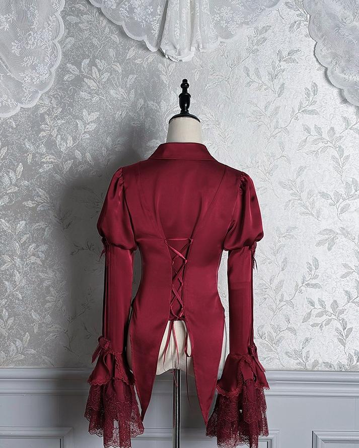Dark Fog Feast - Gothic Lolita Satin Blouse, Hime Sleeves