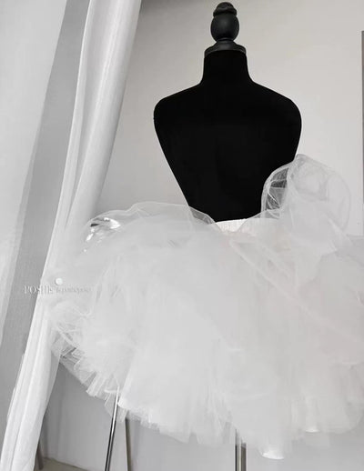 (BFM)PoshePose~Bai Xueji~Lolita Strapless Dress Fishbone Dress XS White flying skirt (free size, with big elastic) 