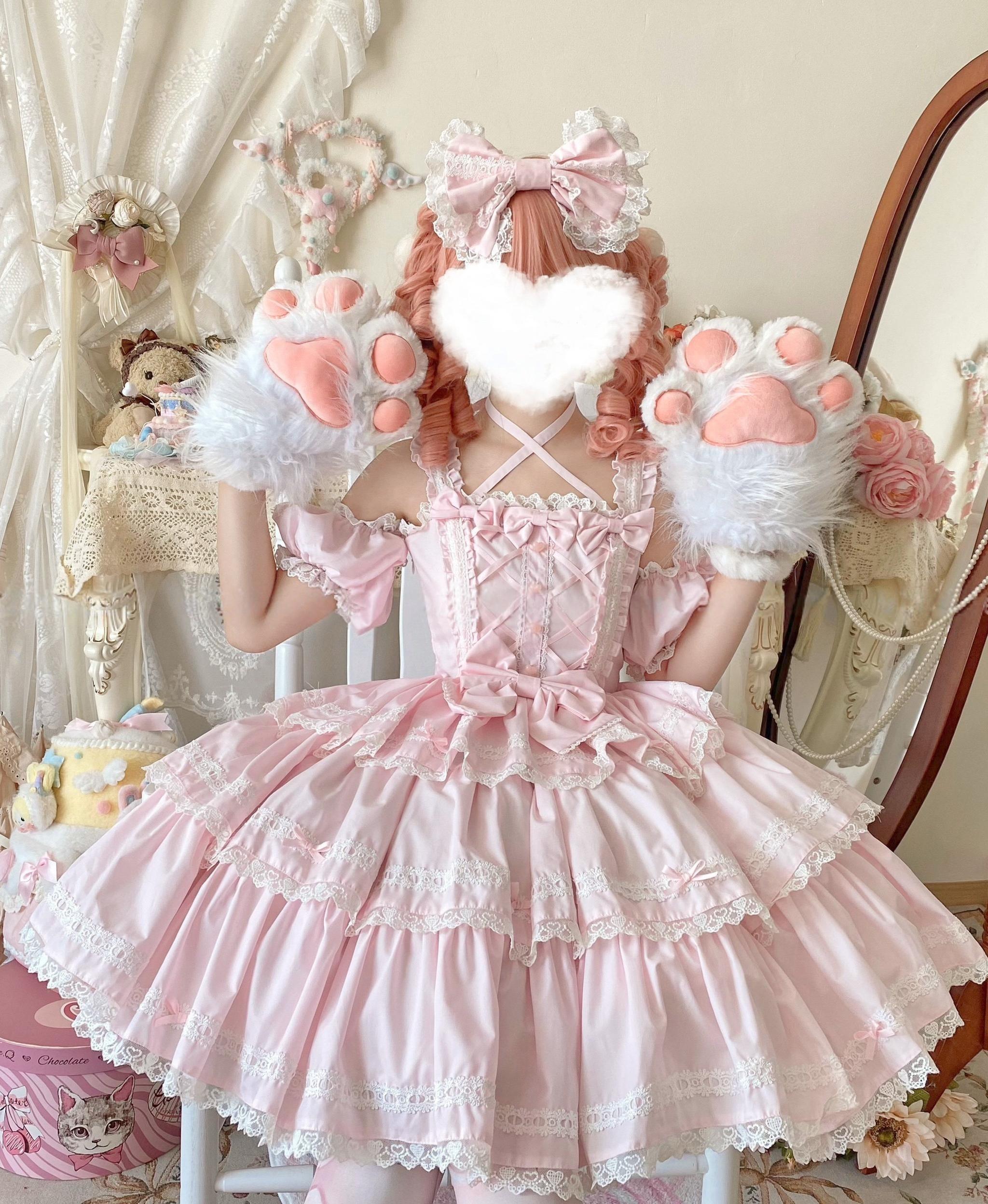 Rose Romance - Pink Sweet Lolita JSK Dress, Tiered Hem 44879:826583