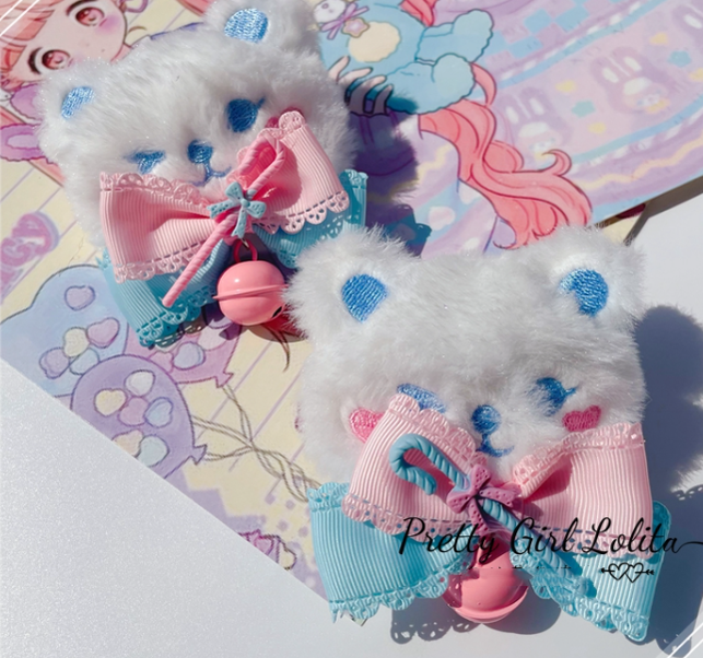 Pretty Girl Lolita - Sweet Lolita Pink-blue Accessories a pair of bear hair pins