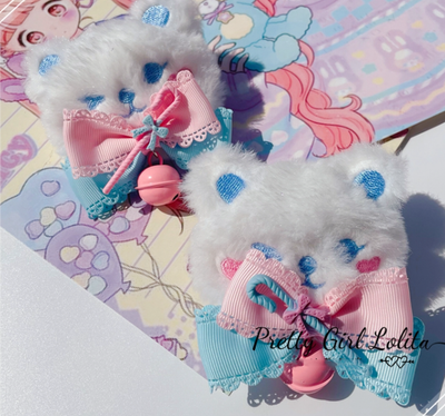Pretty Girl Lolita~Sweet Lolita Pink-blue Accessories a pair of bear hair pins  