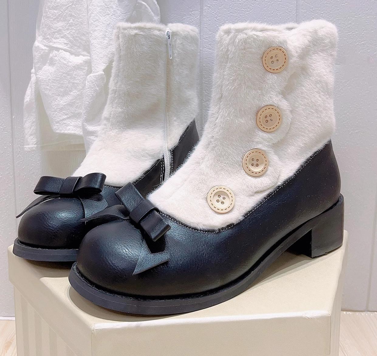 Dolly Doll~Winter Lolita Boots Fur Mary Jane Lolita Low Heel Shoes 32674:403508