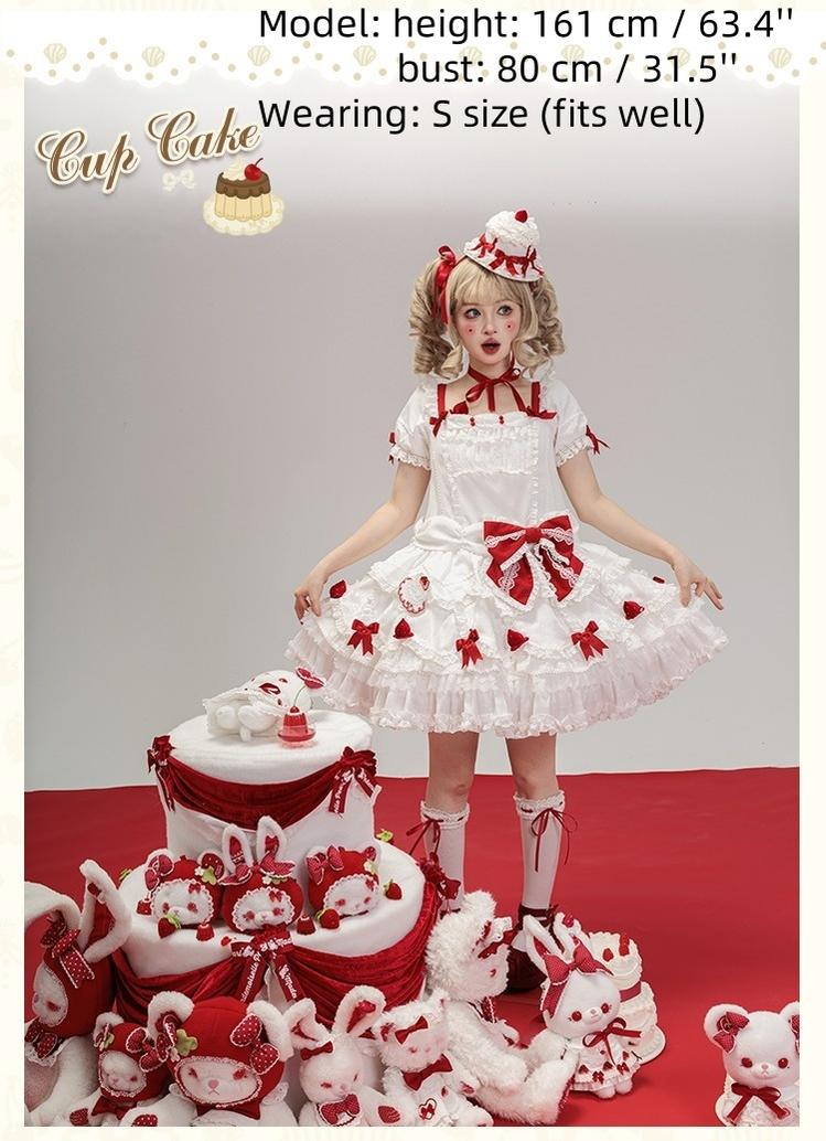 Mademoiselle Pearl - Cup Cake - White, Red Bow, Sweet Lolita Dress Set